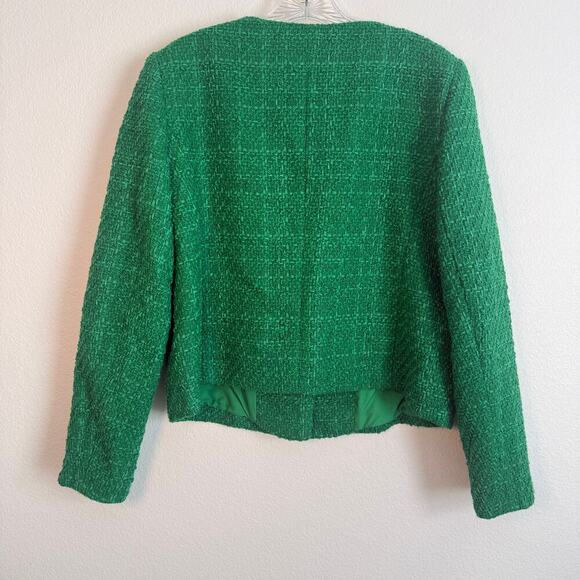 Rachel Zoe Green Tweed Blazer Golden Button Size L Preppy Chanel - Picture 5 of 7
